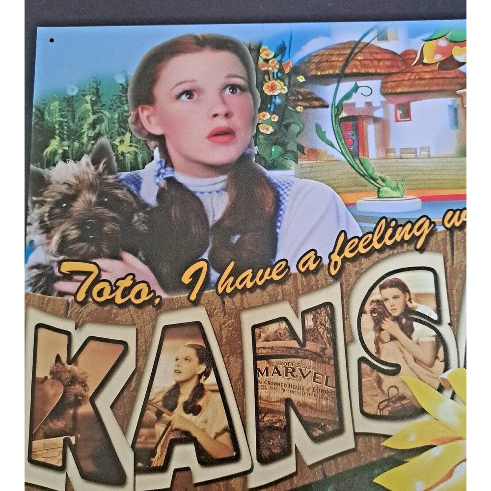 Wizard of Oz Metal Sign Dorothy‎ Toto Kansas Anymore Lithographed Steel 12x15